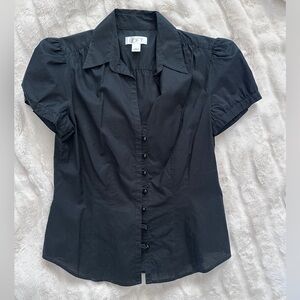 LOFT Black Button Down Women's Short Sleeve Shirt, Sz 4
